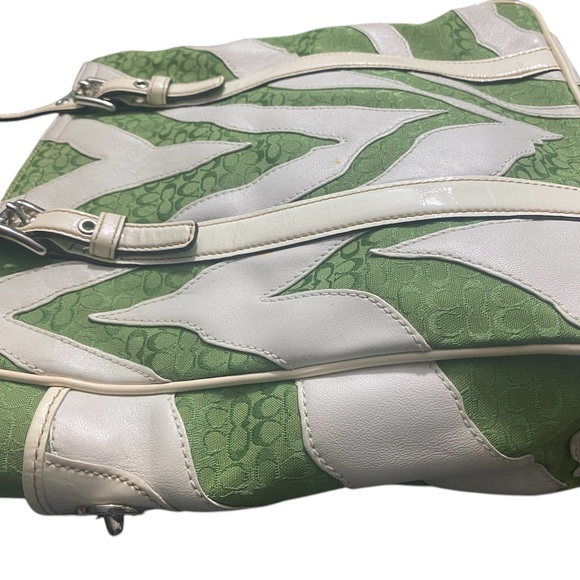Coach Green & White Zebra Striped Signature Logo Tote - Picture 13 of 15